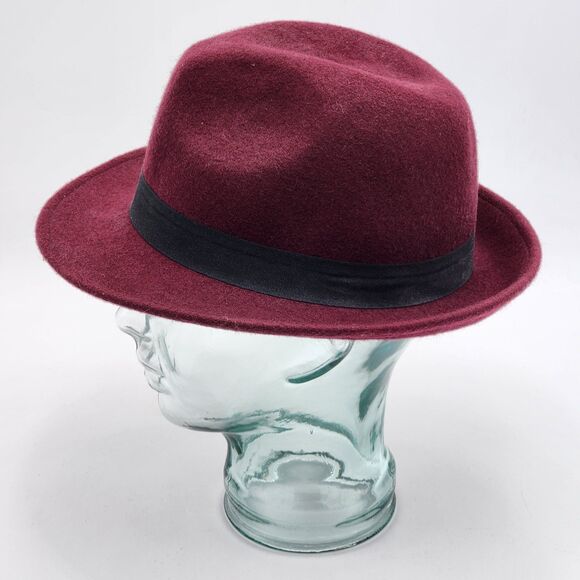 Forever 21 Wool Deep Red Ribbon Bow Band Fedora Hat - Picture 4 of 7